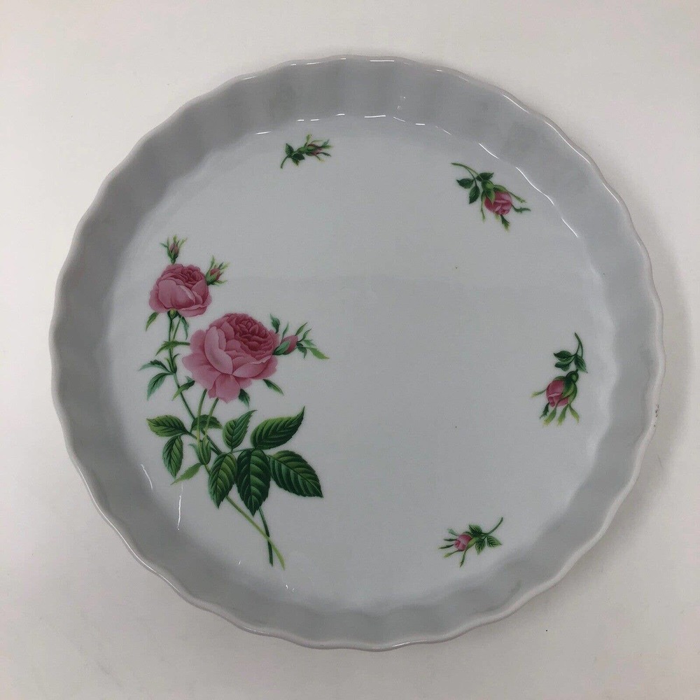 Pink Rose Pie Torte Tart Quiche Baking Dish Christineholm Plate Porcelain Fluted